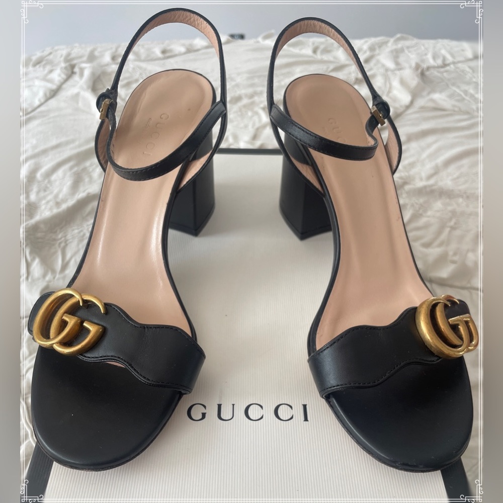 Gucci GG Marmont Mid-heeled sandal, Black, size 37 1/2